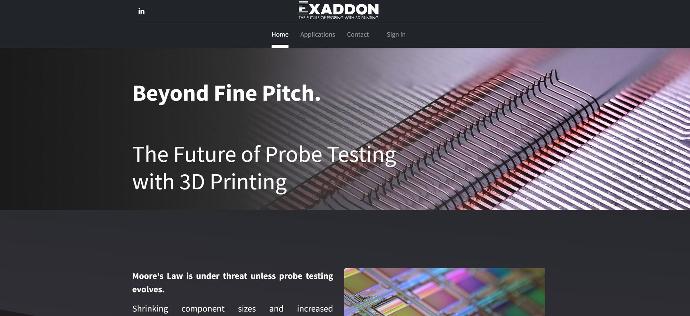 Screenshot preview of Exaddon's dedicated semiconductor probe testing website